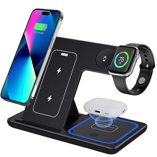 3-in-1 Wireless Charging Station - 15W Fast Charger for iPhone, Apple Watch & AirPods