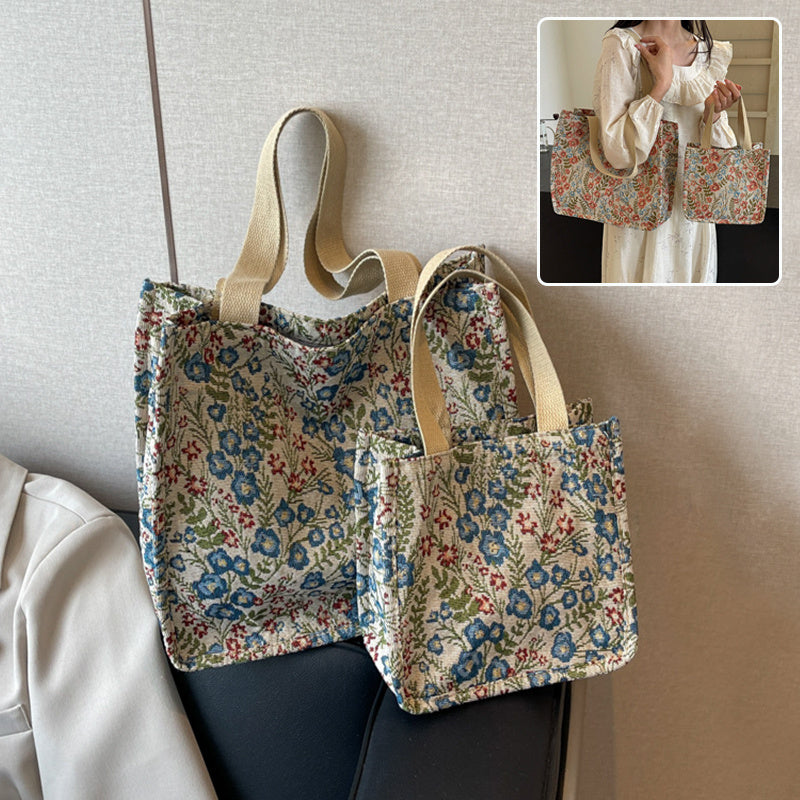 Floral Canvas Handbag - Large Capacity Shoulder Bag for Women