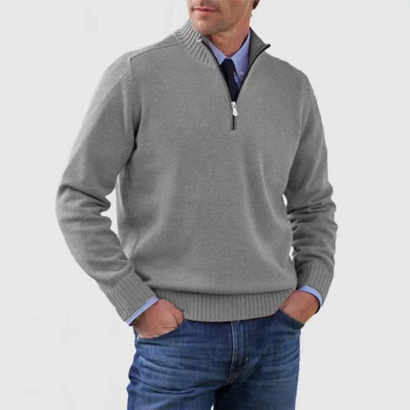Men's Stand Collar Zipper Sweater  Long Sleeve Knitted