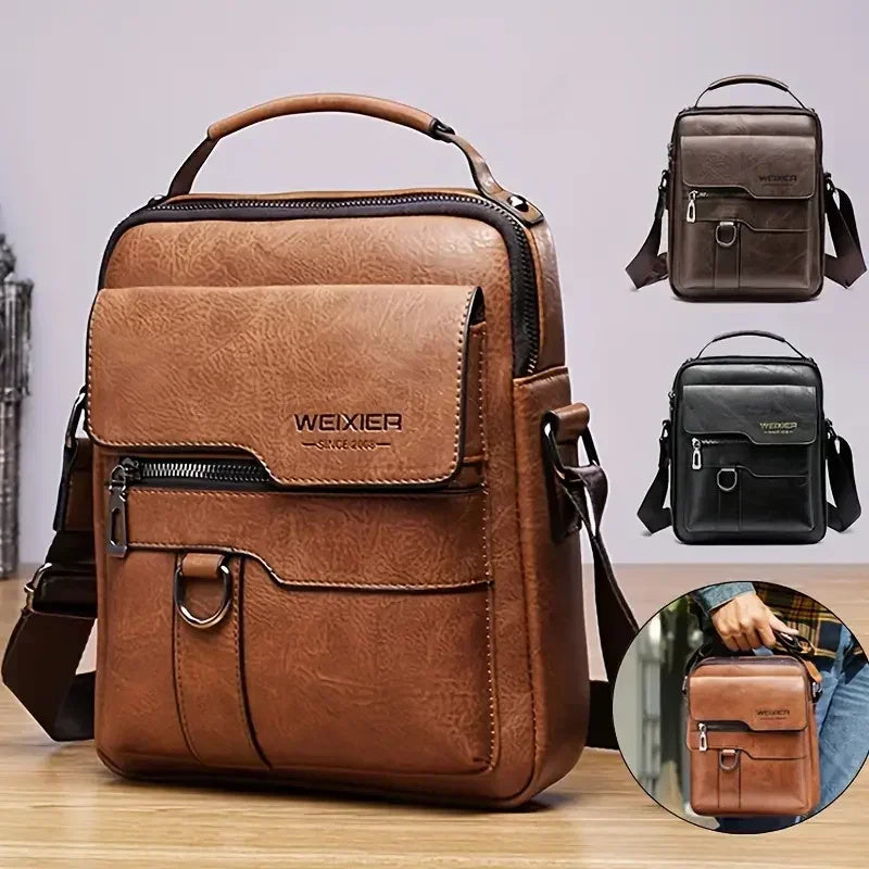Men's PU Leather Messenger Bag - Retro Business Crossbody Bag