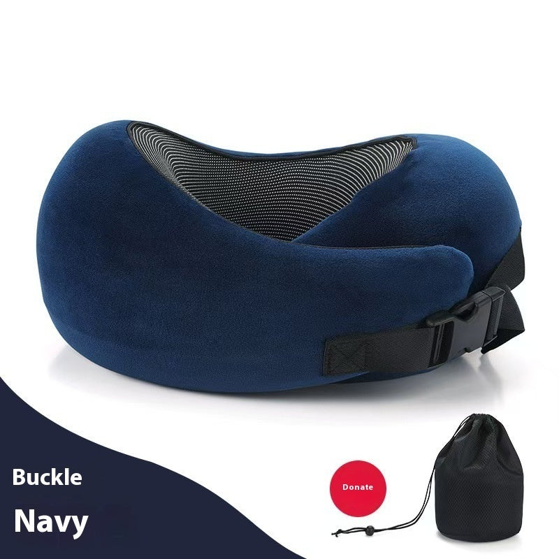 Memory Foam Travel Neck Pillow - U-Shape Adjustable Support for Airplane Car Office