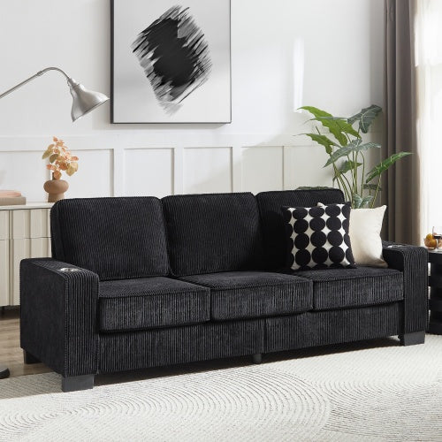 3-Seater Corduroy Fabric Sofa - Modern Compressed Couch