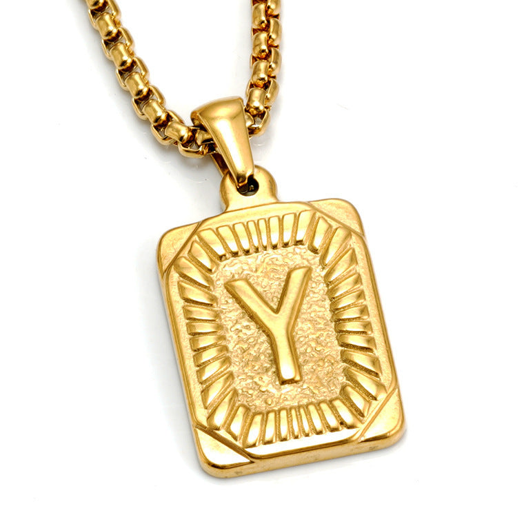 Men's Gold-Plated Stainless Steel Letter Pendant Necklace