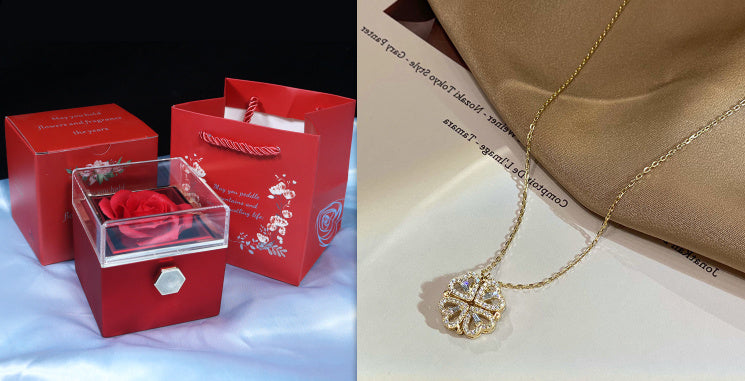 Retro Magnetic Heart Four Leaf Clover Pendant Necklace - Women's Love Jewelry