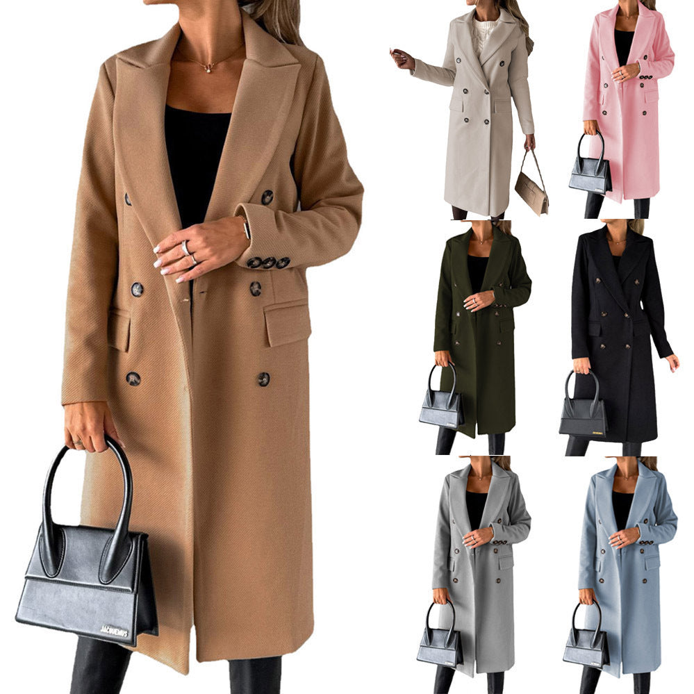 Double Breasted Lapel Coat Winter Slim Long Jacket
