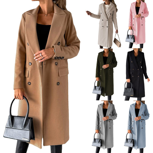 Double Breasted Lapel Coat Winter Slim Long Jacket